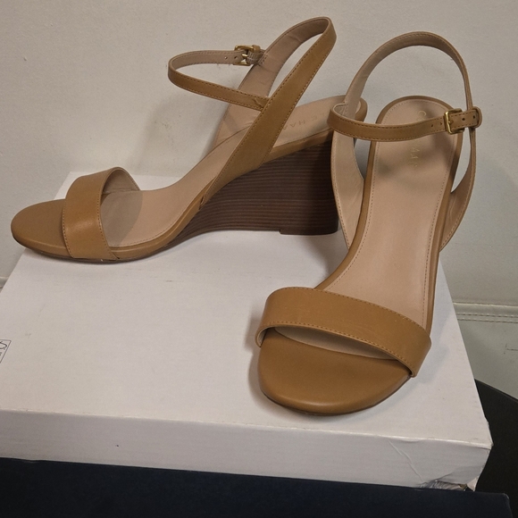 Cole Haan Pecan JOSIE Leather Wedge Sandals with Ankle Strap - Picture 3 of 8